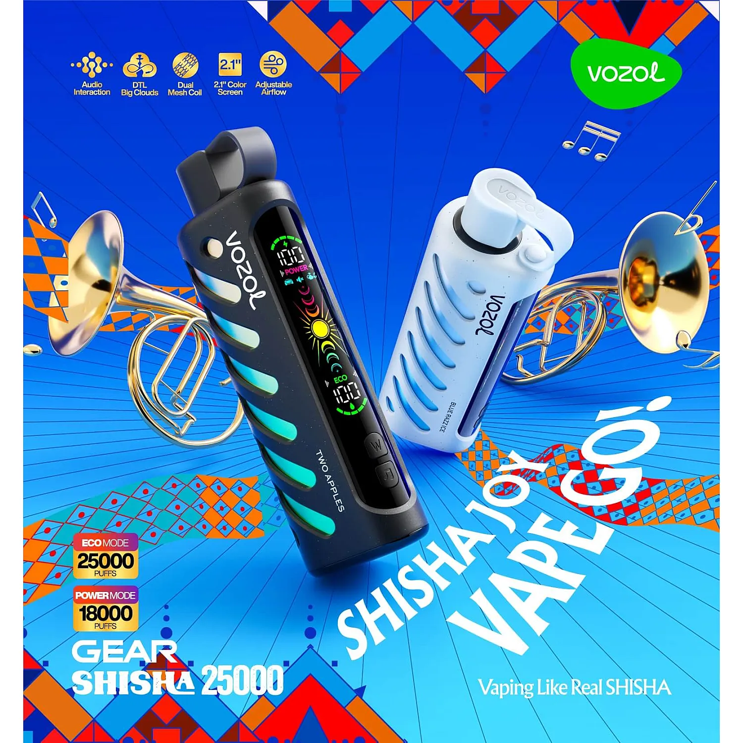 Vozol - Shisha 25000 Puff Tek Kullanımlık Elektronik Sigara 