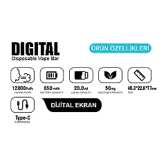 Saltica - Digital 12000 Puff Şarj Edilebilen Tek Kullanımlık Elektronik Sigara - En Uygun Fiyatlı Orijinal Ürün